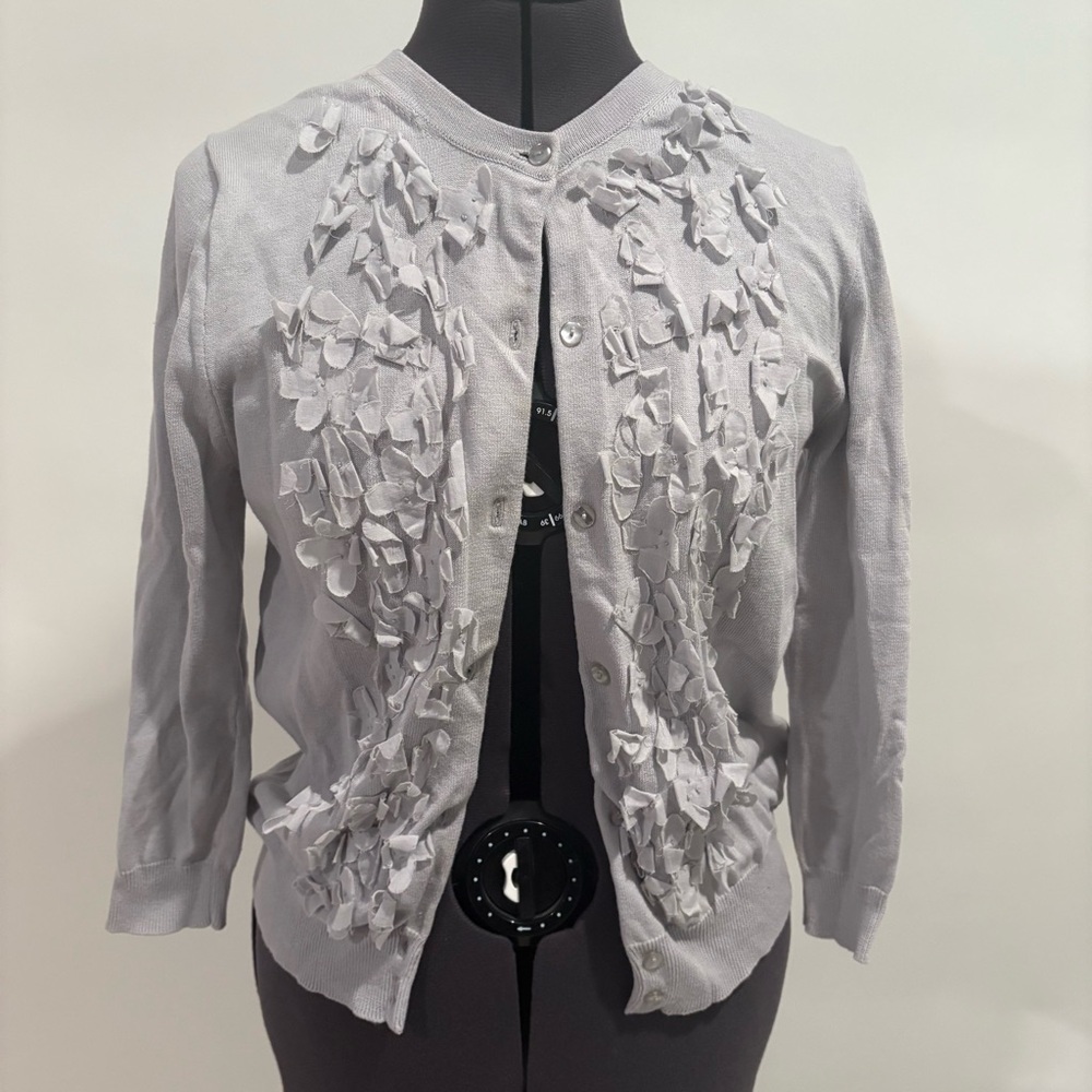 Chic Gray Cardigan with Floral Accents